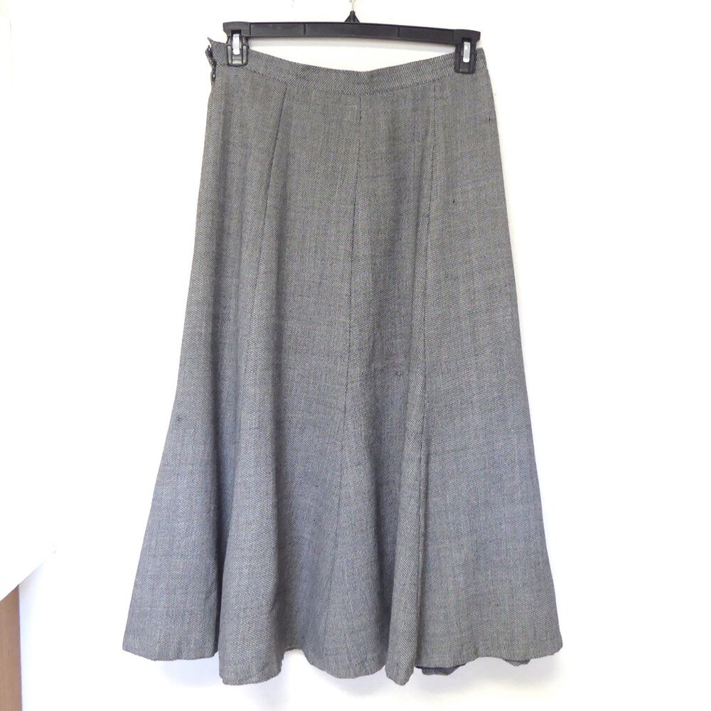 1980s Vintage black and white wool tweed trumpet flared midi skirt women size 10